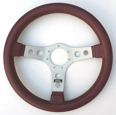 OBA Sports Steering Wheel Burgundy Leather 35cm Silver Spokes Made In Italy - Image 1 of 4