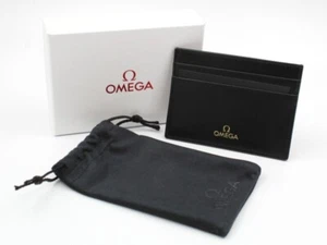 Omega Portacarte di Credito in Pelle Nero Logo Gold Gagdet Orologi Originale - Picture 1 of 7