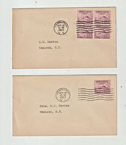2 Scott #727 3c NEWBURGH FDC NEWBURGH, NY APR 19-1933 Cover