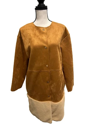 Abrigo largo Zara mujer marrón imitación gamuza talla M abotonado longitud media Foto 1 de 4