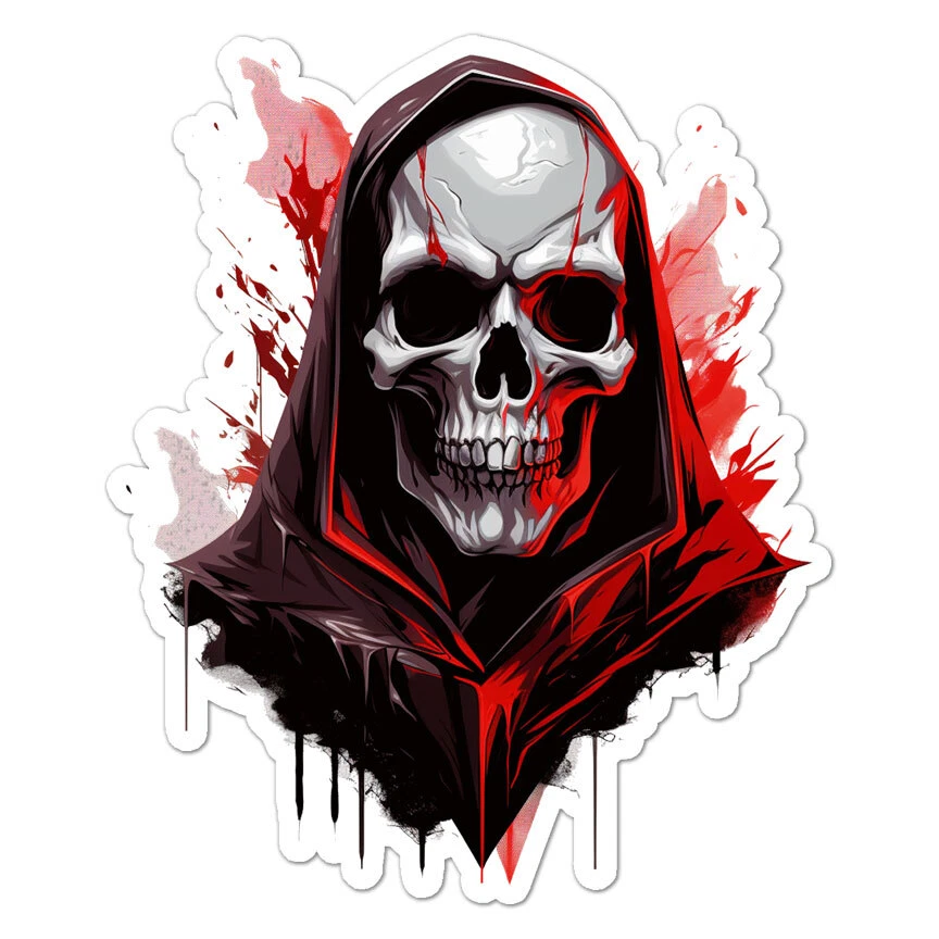 SMOKING GUN DECALS Grim Reaper Skull, Vinyl Decal Sticker, Indoor Outdoor, 3 Sizes, #11138