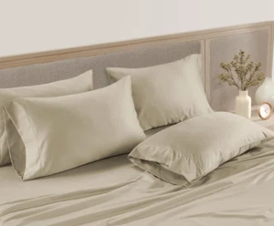 Hotel Signature Sateen 800 Split Cal King Staple Cotton Bed Sheet Set 6 pc Beige - Picture 1 of 7