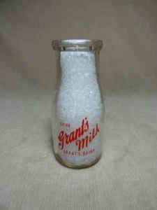 Grants Dairy Half Pint Milk Bottle w/ ACL Bangor Maine ME - Picture 1 of 5