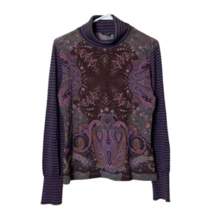 Top donna Etro milano lana viola stampa paisley collo alto manica lunga M 44 - Foto 1 di 13