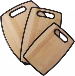 3Pc Plastic Cutting Board Set Bamboo-Designed, 8"x12", 9"x14", 12"x15" - Picture 1 of 4