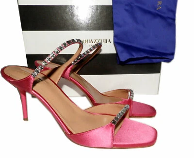 Sandalias Aquazzura Rosa Bombas DIAMANTE 75 Satén Mules 40 Zapatos Slides Cristales Foto 1 de 4