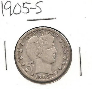 1905-S Barber Quarter : Fine + - Picture 1 of 2
