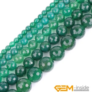 Natural Faceted Green Agate Gemstone Beads For Jewelry Making Round Loose 15" YB - Picture 1 of 38
