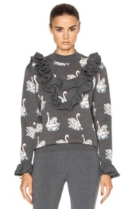 Stella McCartney Gray Swan Intarsia Ruffled Jumper Sweater Pullover Italy 38 Med - Picture 1 of 8