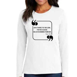 Womens Long Sleeve Graphic T-shirt - Give Thanks to the Lord Black - Picture 1 of 7