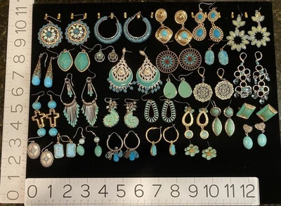 Preowned Earrings Lot Of 28 Pairs Of Turquoise Light Blue & Green Pierced Ears - Image 1 of 4
