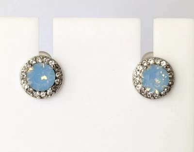 Aretes redondos halo piedra lunar azul ópalo azul Foto 1 de 4