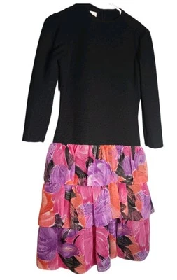 Vestido Rimini Saks Fifth Avenue años 80 Union Label volantes en capas cintura caída talla 6 Foto 1 de 4