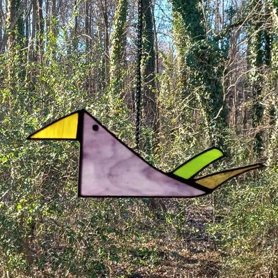Настоящий витраж фиолетовый Whimsey птица Suncatcher, готов повесить, не пластик - Изображение 1 из 3