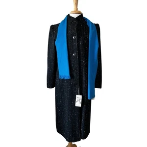 Miss New Yorker Vintage ILGWU USA Long Wool Blend Tweed Coat Scarf Womens 14 - Picture 1 of 13