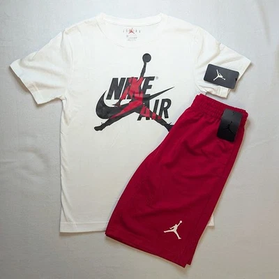 Nike Air Jordan Jumpman Boys 2-pc Set LARGE T-Shirt & Mesh Bball Shorts Red D3 - Image 1 of 4