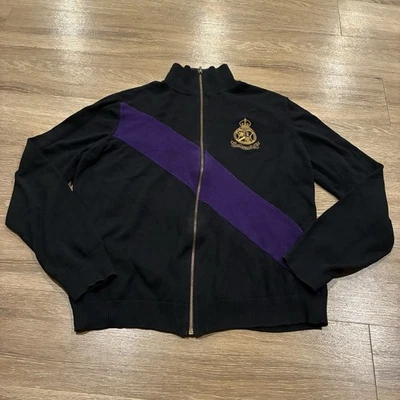Suéter LRL Lauren Ralph Lauren Mujer Negro Púrpura Talla XL Rayas Cresta Cremallera Foto 1 de 4