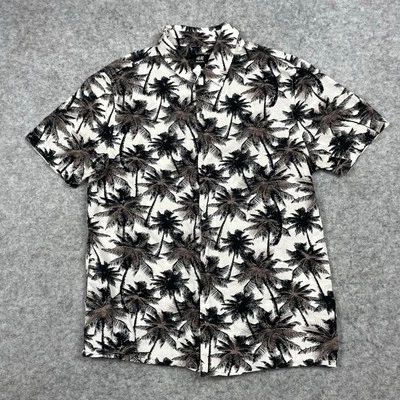 H&M Regular Fit Shirt Mens Medium Beige Hawaiian Palm Tree Floral AOP Button Up - Image 1 of 4