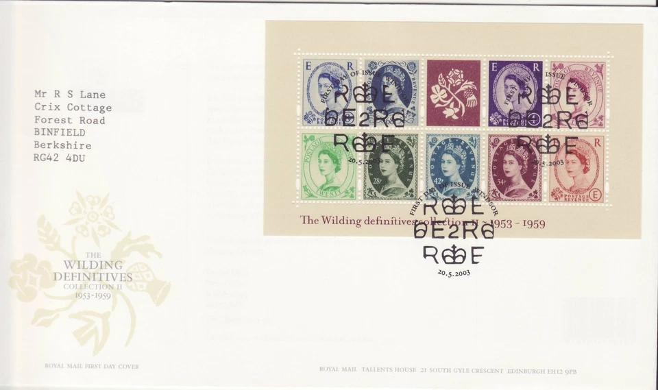 GB Stamps First Day Cover Wilding Definitives (2) MS, crown, watermark SHS 2003 - Image 1 of 1