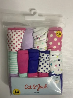 Cat & Jack Girls 14-Pack Multicolor 100% Cotton Waistline Briefs Underwear 10 - Image 1 of 4