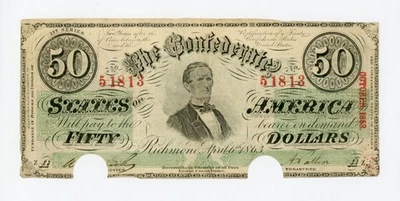 1863 T-57 $50 The Confederate States of America Note - CIVIL WAR Era - Image 1 of 2