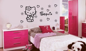 Hello Kitty personalisierte Wandaufkleber Aufkleber Wandbilder Hello Kitty Name Wandkunst - Bild 1 von 7