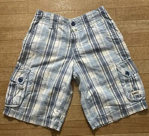 Levis Boys Cargo Shorts Sz 10 R Blue Plaid Cotton - Picture 1 of 7