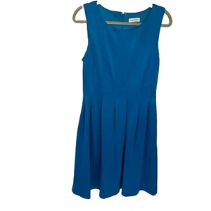 CALVIN KLEIN Fit and Flare Dress Womens 10 Pleated lined Sleeveless Zip Blue - Picture 1 of 6