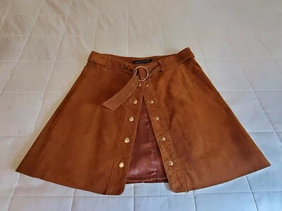 Falda Zara con Cinturón L Gamuza Cuero Marrón Corta Foto 1 de 4