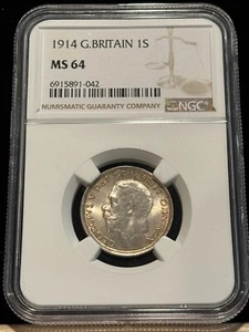GREAT BRITAIN 1 Shilling 1914, George V, NGC MS 64 Choice UNC / BU Brilliant. E2 - Picture 1 of 2