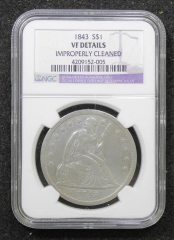 1843 Seated Liberty Dollar - NGC VF Details Cleaned - RARE COIN!! Cover