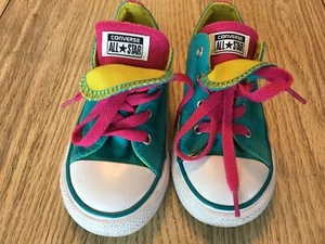 Converse All Star Double Tongue Girl Youth Size 10 Teal Pink Green - Picture 1 of 7