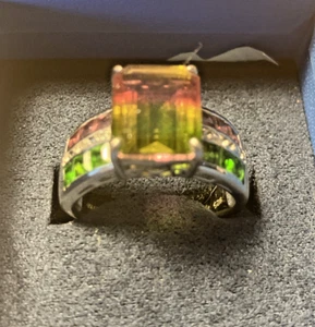 Sterling Silber 925 Bi Color Quarz Rot Grün Statement Ring Größe 9 - Bild 1 von 6