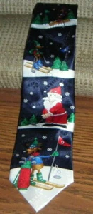 GOLFING SANTA & REINDEER TIE Hallmark Yule Tie Greetings 100% Polyester  - Picture 1 of 2