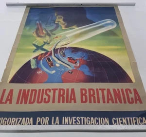 INDUSTRIA BRITÁNICA VIGORIZADA POR INVESTIGACIÓN CIENTÍFICA CARTEL SIGNO LENGUA ESPAÑOLA - Imagen 1 de 7