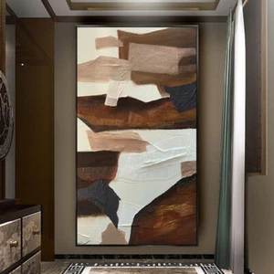 Textured Panel Paint Brown Home Decor Wall Art Picture Hand Painted Abstract Oil - Picture 1 of 6