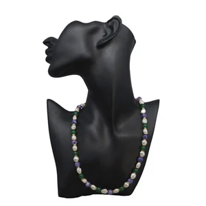 collana corta girocollo perle bianche pietre agata verdi viola bijoux regalo - Foto 1 di 10
