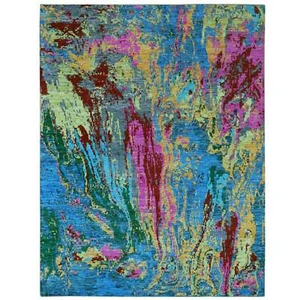 9'x11'9" Hot Pink Blue Modern Design Hand Knotted Pure Wool Oriental Rug R79937 - Picture 1 of 12