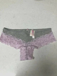 NEW Victoria Secret Pink VINTAGE Extra Low Rise Bikini Panties GRAY PURPLE LACE  - Picture 1 of 2