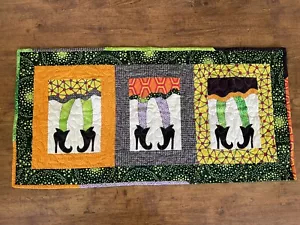 Halloween Witch Pattern Quilted Table Runner Vibrant Colors 36”x 18” Reversible - Picture 1 of 2