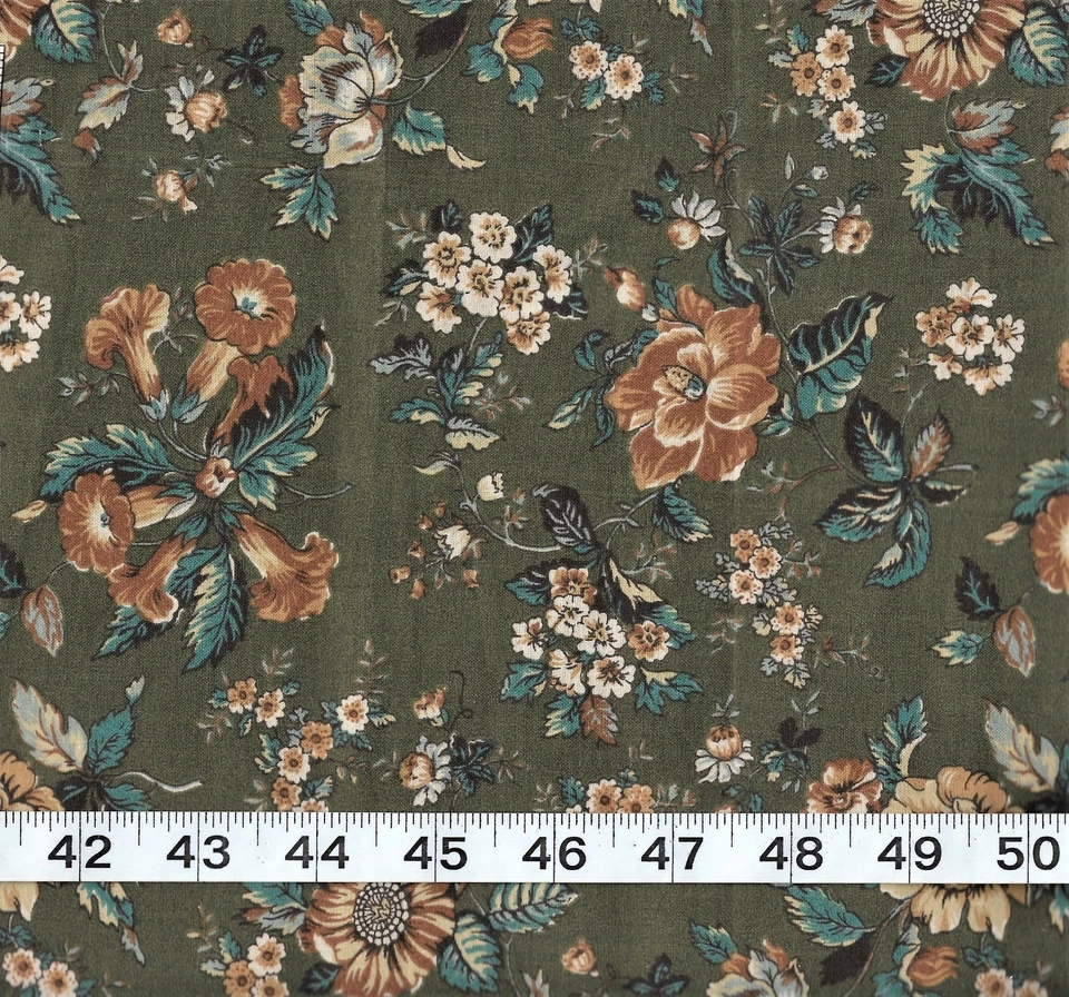 Flores Florales Sobre Fondo Verde 35" x 44" Tela Dos Disponibles Sin Cortar Foto 1 de 1