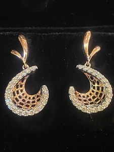 Pave 0.40 Cts Round Brilliant Cut Natural Diamonds Dangle Earrings In 14K Gold - Picture 1 of 12