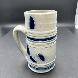 Williamsburg VA Pottery Stoneware Salt Glaze Coffee Mug / Cup, Blue Leaf Design - Picture 1 of 8