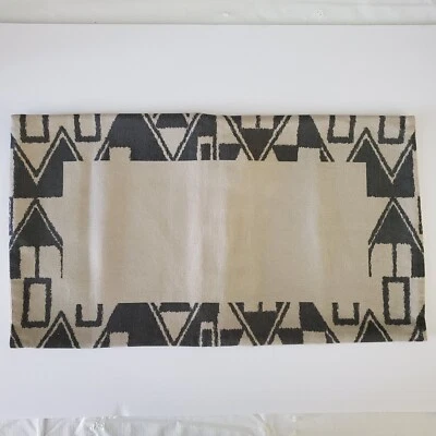 WEST ELM 12x21 Canvas Lumbar Pillow Cover Santa Fe Geometric Beige Gray Cotton - Image 1 of 4