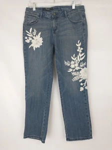 SIMPLY VERA WANG MID RISE CAPRI JEANS EMBROIDERY FLOWER DENIM BOYFRIEND Sz 4 - Picture 1 of 4