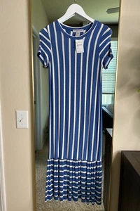 Women's Maxi Cotton Emporium- stripe tee dress with ruffle hem Size XS - Picture 1 of 5