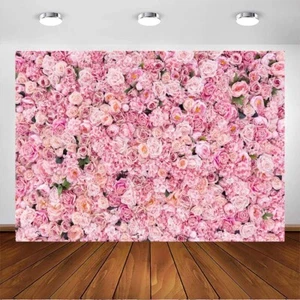 Birthday Floral Backdrop Hot Pink Roses Curtain Vinyl Party Backdrops 2.1 x 1.5m - Picture 1 of 8