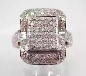 2.20Ct Round Lab Created Diamond Cluster Pave Wedding Ring 14K White Gold Plated - Picture 1 of 8