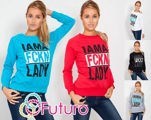 Women's FCKN Sweatshirt Blouse Print Jumper Crew Neck Sportswear Size 8-12 8305 - Picture 1 of 6