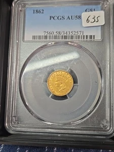 1862 G$1 Indian Princess Head Gold Dollar AU58 PCGS - Picture 1 of 2